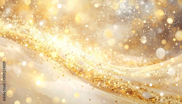 Obraz 黄金色のグリッター波が斜めに流れる華やかな背景