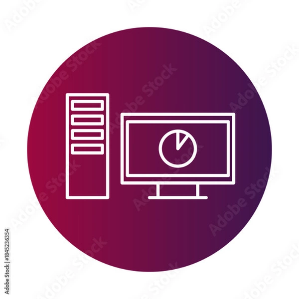 Obraz Desktop computer icon. Monitor screen graph. Analytics data Vector system. Server tower component.