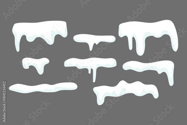 Obraz Snow cap element set. White winter frost. Icy flowing texture. Vector cold concept.