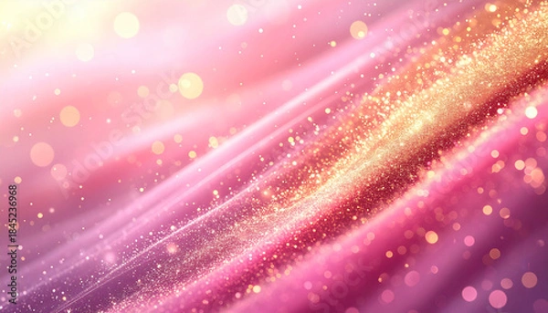 Obraz ピンクと黄金色のグリッター波が流れる華やかな抽象背景