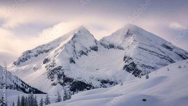 Obraz Snow capped mountain peaks landscape