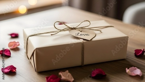 Obraz Wrapped gift box with decorative tag