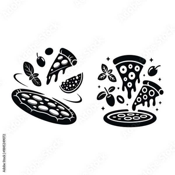 Obraz Floating Pizza Ingredient Orbit around pizza base.