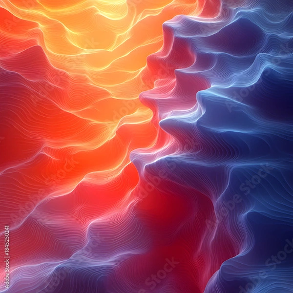 Fototapeta  Dynamic flowing lines forming an abstract gradient of warm and cool tones across a textured surface