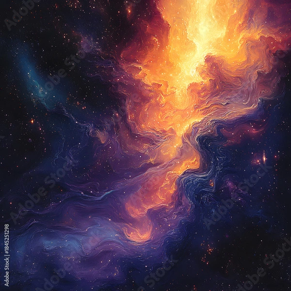 Fototapeta  Vibrant Cosmic Nebula Swirls in Deep Space with Stars and Glowing Gas Clouds