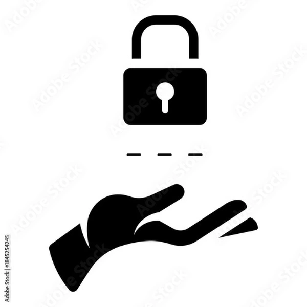 Fototapeta hand holding secured lock glyph icon