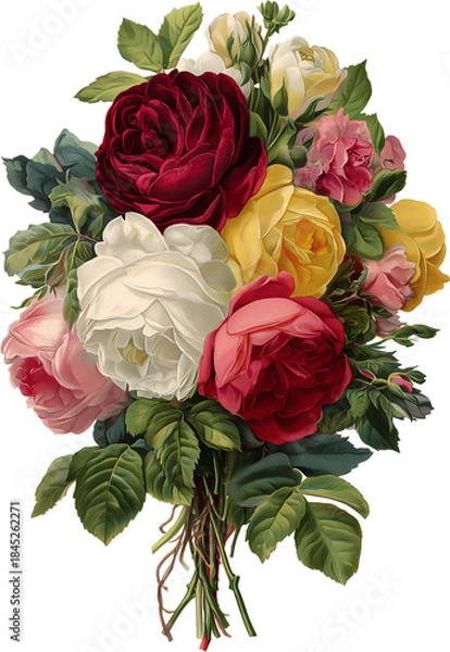 Obraz wedding roses bouquet vintage illustration isolated on transparent  background