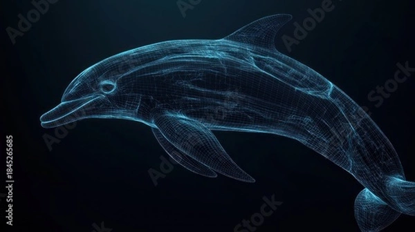 Obraz Abstract wireframe dolphin in dark background