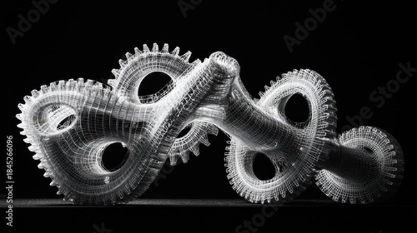 Obraz Abstract wireframe gears, complex design, dark background, conceptual art