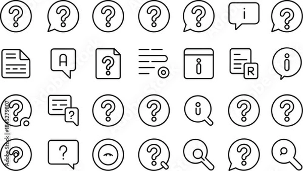 Obraz Information & Question Icons – Minimal outline vector icon set for guidance, help and user assistance interfaces.