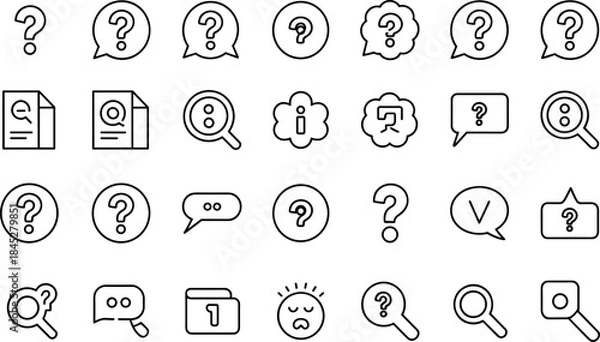 Obraz Support & FAQ Question Icons – Line style vector icons for customer service, help center and UI design.