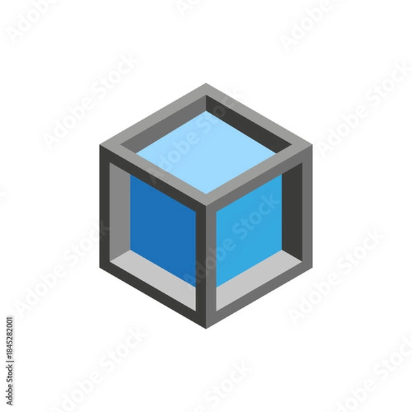 Fototapeta Isometric cube shape. Three dimensional block. Wireframe frame Vector. Geometric graphic element