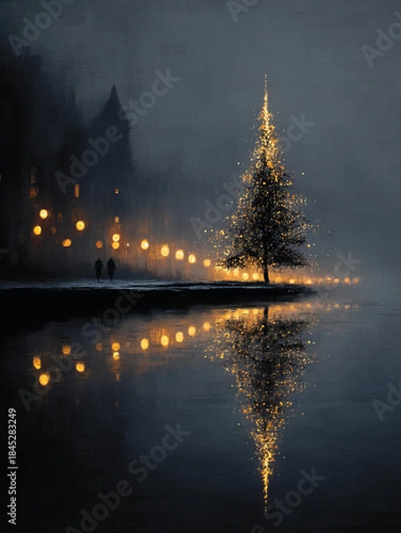 Obraz Christmas card with fir tree, AI art illustration. New Year