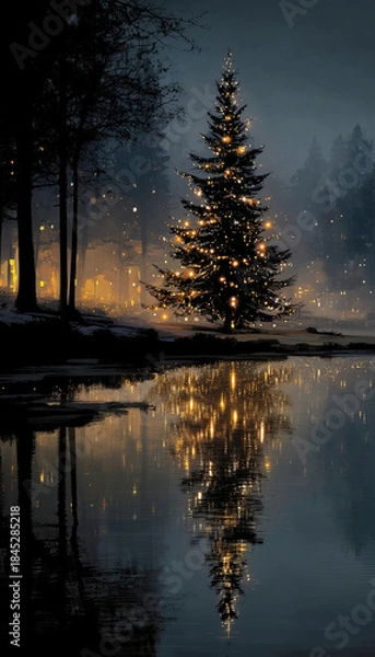 Obraz Christmas card with fir tree, AI art illustration. New Year