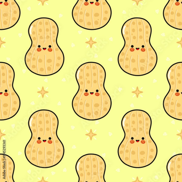 Obraz Cute kawaii peanut seamless pattern on yellow background