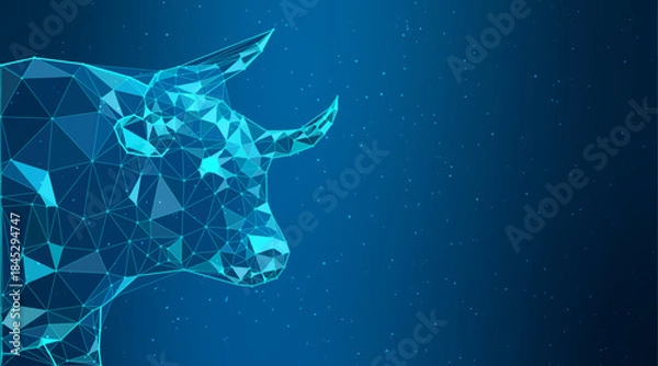 Obraz low poly bull blue technology background