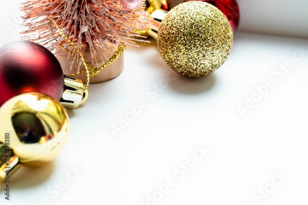 Fototapeta Festive New Year background, bright balls on a white background