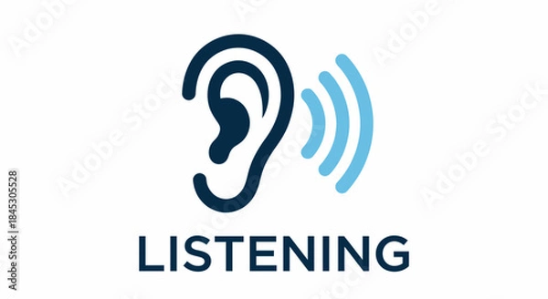 Obraz Illustration of Listening Symbol: A stylized graphic of an ear with emanating sound waves conveys the concept of active listening and effective communication.
