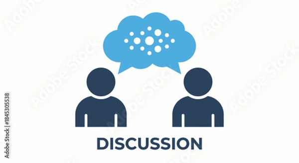 Obraz Effective Communication: Illustration of two individuals engaged in thoughtful discussion, with a visual representation of ideas shared within a speech bubble.