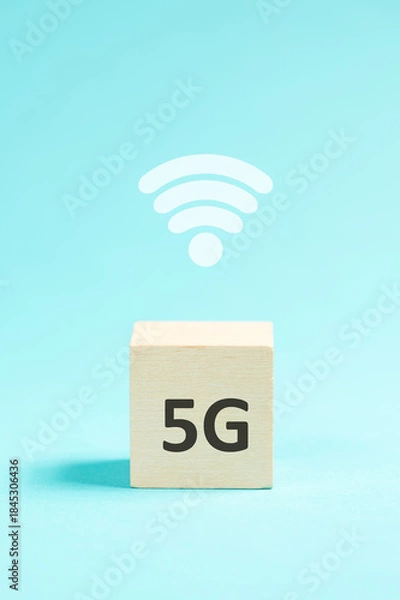 Fototapeta 5 G mobile high speed internet signal, free WiFi, connect wireless network, communication mast, fast data streaming concept