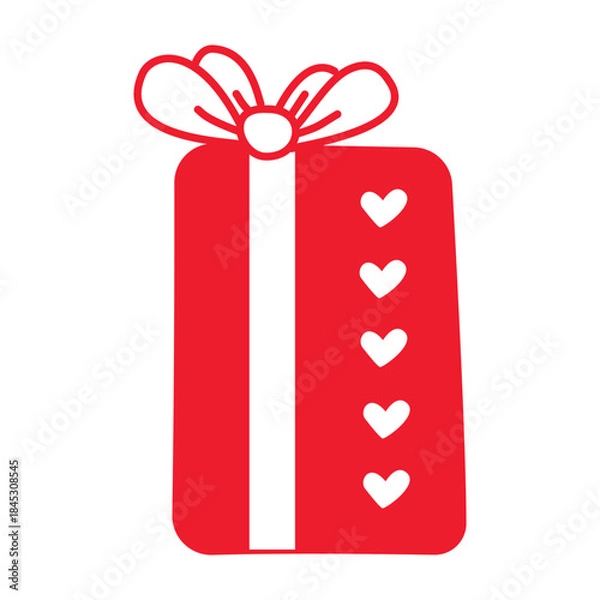 Fototapeta A doodle-style heart gift box for Valentine's Day.