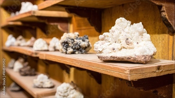 Fototapeta frankincense. Frankincense resin pieces arranged on wooden shelves in spice shop. menu design, packaging mockups, designed for culinary blogs and recipe cards for restaurants.