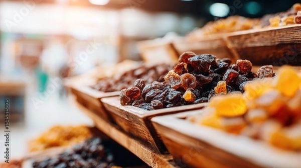 Fototapeta frankincense. Frankincense resin pieces arranged on wooden shelves in spice shop. menu design, packaging mockups, designed for culinary blogs and recipe cards for restaurants.