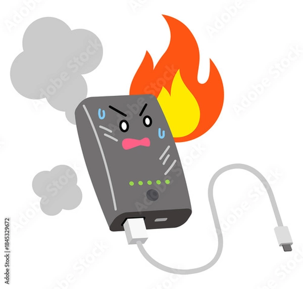 Obraz 発火したモバイルバッテリー　携帯充電器の事故