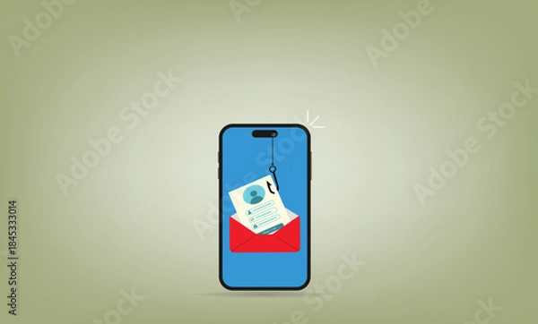 Obraz Phishing attack.Hooked login form pulled from an open envelope by a fishhook, symbolizing hacker credential theft and deceptive phishing email
