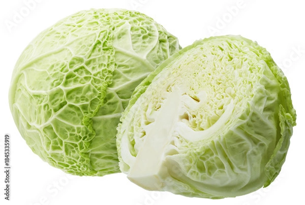 Fototapeta Whole and half green cabbage isolated