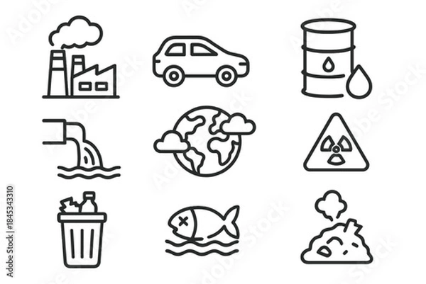 Obraz Global warming and environmental pollution ecological hazards icon set