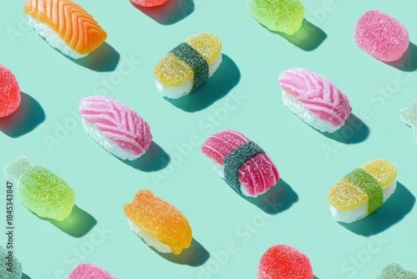 Fototapeta Pastel Candy Sushi Flatlay Concept