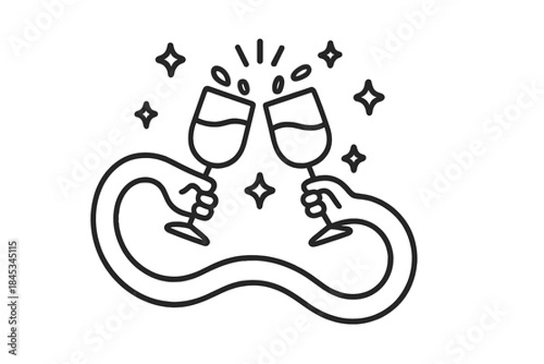 Obraz Two hands toasting with wine glasses and sparkling elements