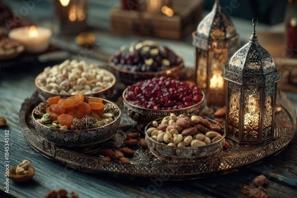 Fototapeta Ramadan Iftar Tray with Lanterns
