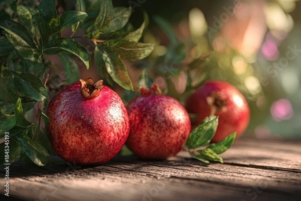 Fototapeta three red apples under branches