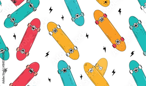 Fototapeta Colorful skateboards pattern on white background