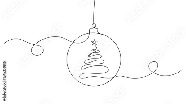 Fototapeta Minimal line christmas ornament with tree sketch
