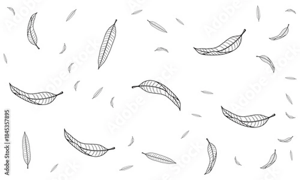 Fototapeta Stylized Falling Leaves Pattern - Simple Black and White Illustration