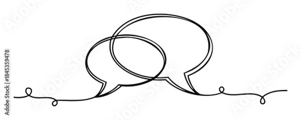 Obraz Speech bubbles overlapping in a connected continuous line style, representing conversation and communication for business or personal dialogue, ideal for web and print media