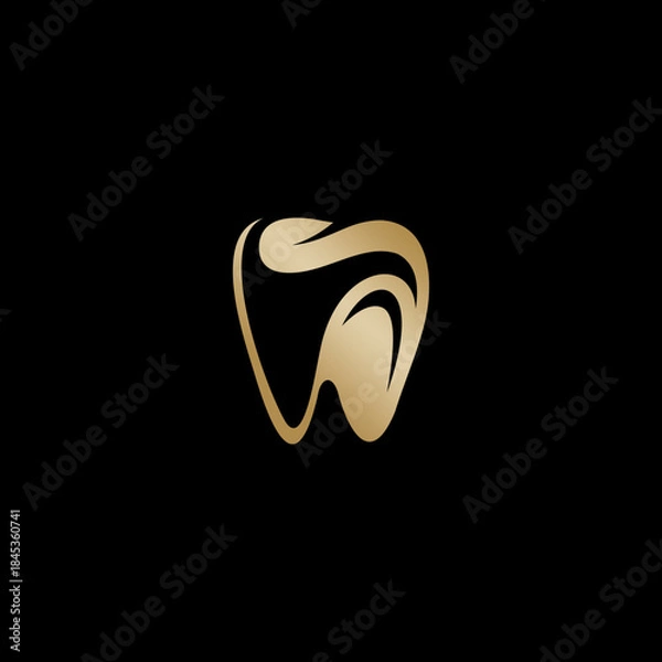 Obraz Elegant golden tooth vector logo with smooth flowing curves and radiant gradient