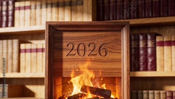 Obraz 2026년_벽난로가있는_따뜻한서재풍경