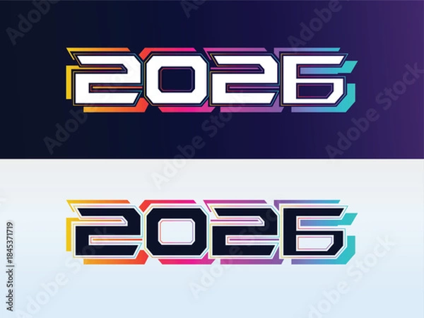 Obraz 2026 Futuristic Colorful Typography Design with Modern Gradient Number Style on Dark and Light Background – Creative New Year 2026 Vector Illustration for Technology, Event, Digital Banner, Poster.