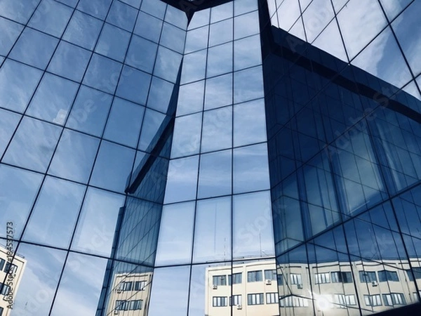 Obraz Office Glass building with clouds reflection