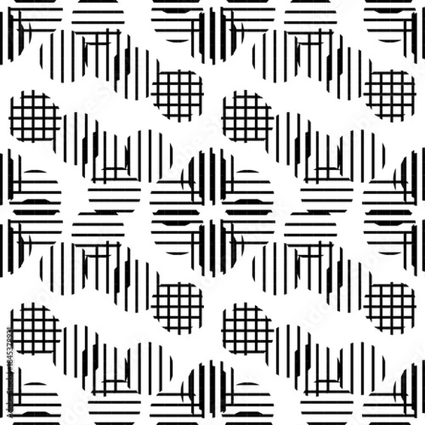 Fototapeta Black and white pattern with beads, dot circle and black strip in Black repeat, replete pattern, endless fabric pattern, black dot checkerboard design for fabric printing or wallpaper or backdrop