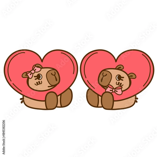 Fototapeta two capybara hearts with a heart