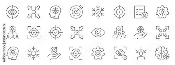 Fototapeta Focus and concentration thin line icons set. Editable stroke. Vector