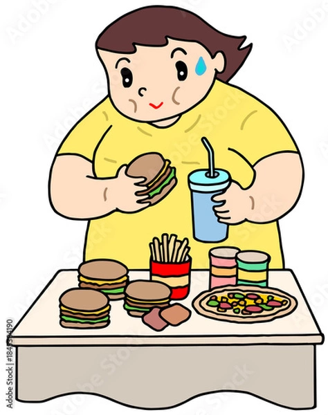 Obraz 疾患・疾病のイラスト - 過食症・むちゃ食い・神経性過食