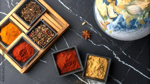 Obraz Vibrant spices on marble backdrop