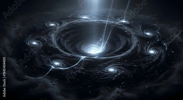 Obraz Dark cosmic vortex energy singularity black hole multiple spirals abstract science fiction deep space portal light