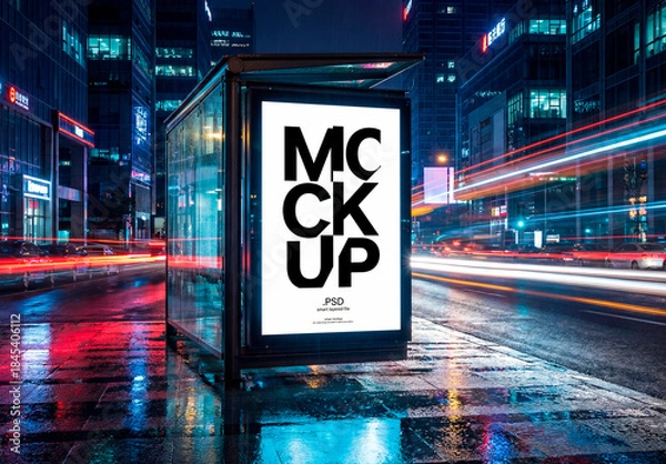 Obraz Night Bus Stop Poster Mockup